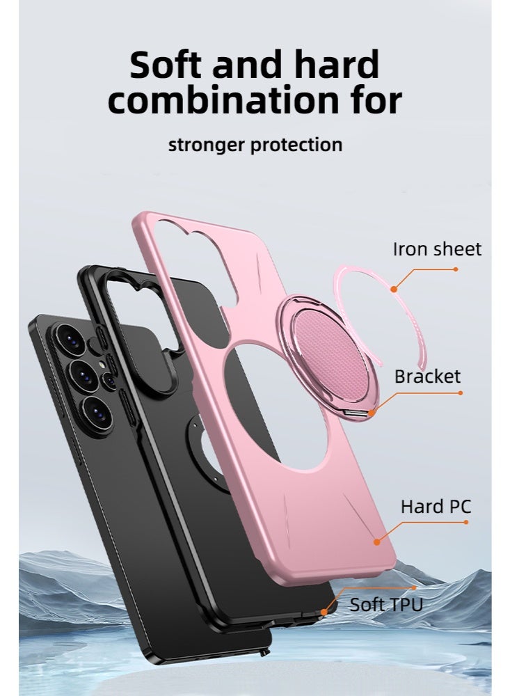 لـ Samsung S26 Ultra Case، متوافق مع حامل الخاتم، غطاء خلفي شبه شفاف غير لامع مضاد للصدمات، حافظة هاتف رفيعة وشاملة للحماية الكاملة لـ Galaxy S26 Ultra (وردي) - Image 5